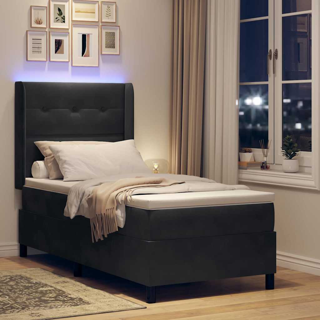 Lit à ressorts avec bandes LED Noir 80 x 200 cm Velours