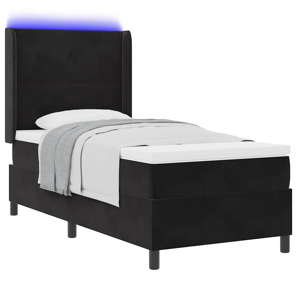 Lit à ressorts avec bandes LED Noir 80 x 200 cm Velours