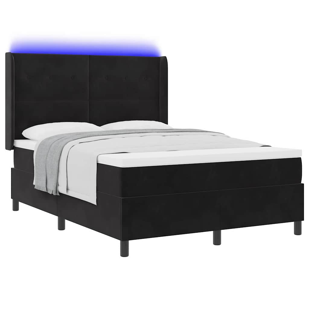 Lit à ressorts avec bandes LED Noir 140 x 190 cm Velours - XIOS