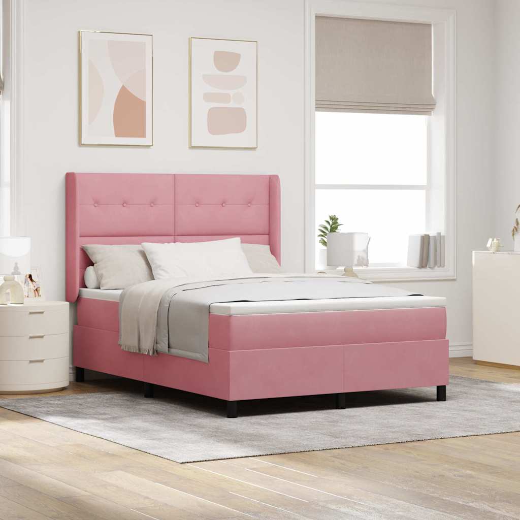 Lit à ressorts avec tête de lit Rose 140 x 190 cm Velours - XIOS