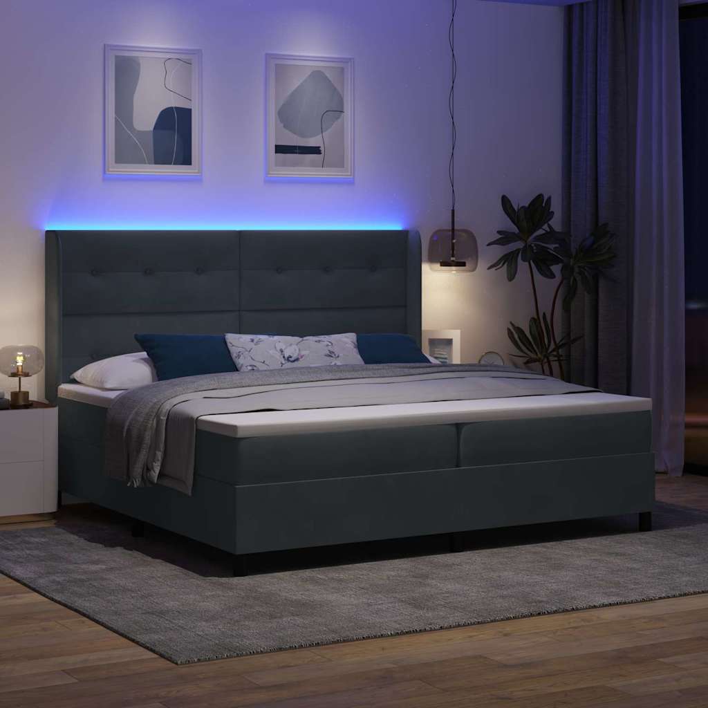 Lit à ressorts avec matelas Gris foncé 200 x 200 cm Velours - XIOS