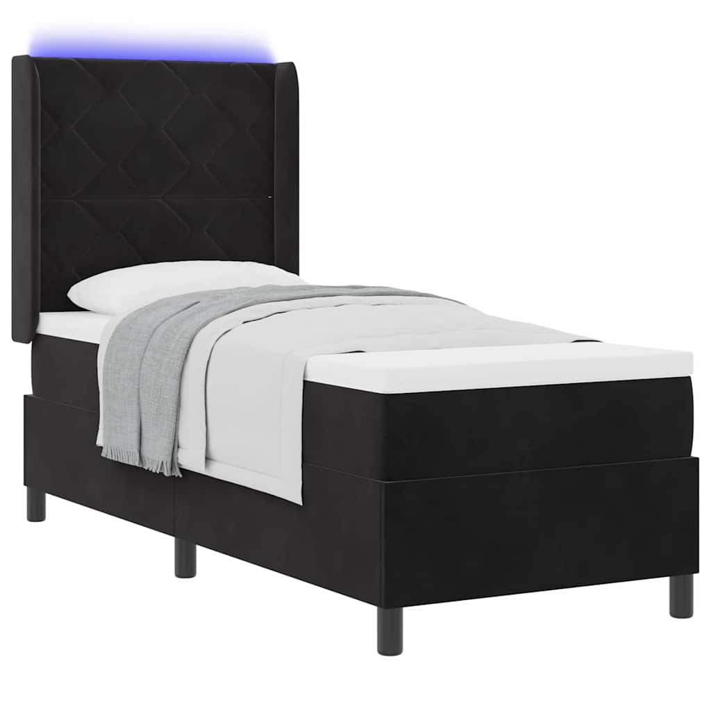 Lit à ressorts avec bandes LED Noir 80 x 200 cm Velours