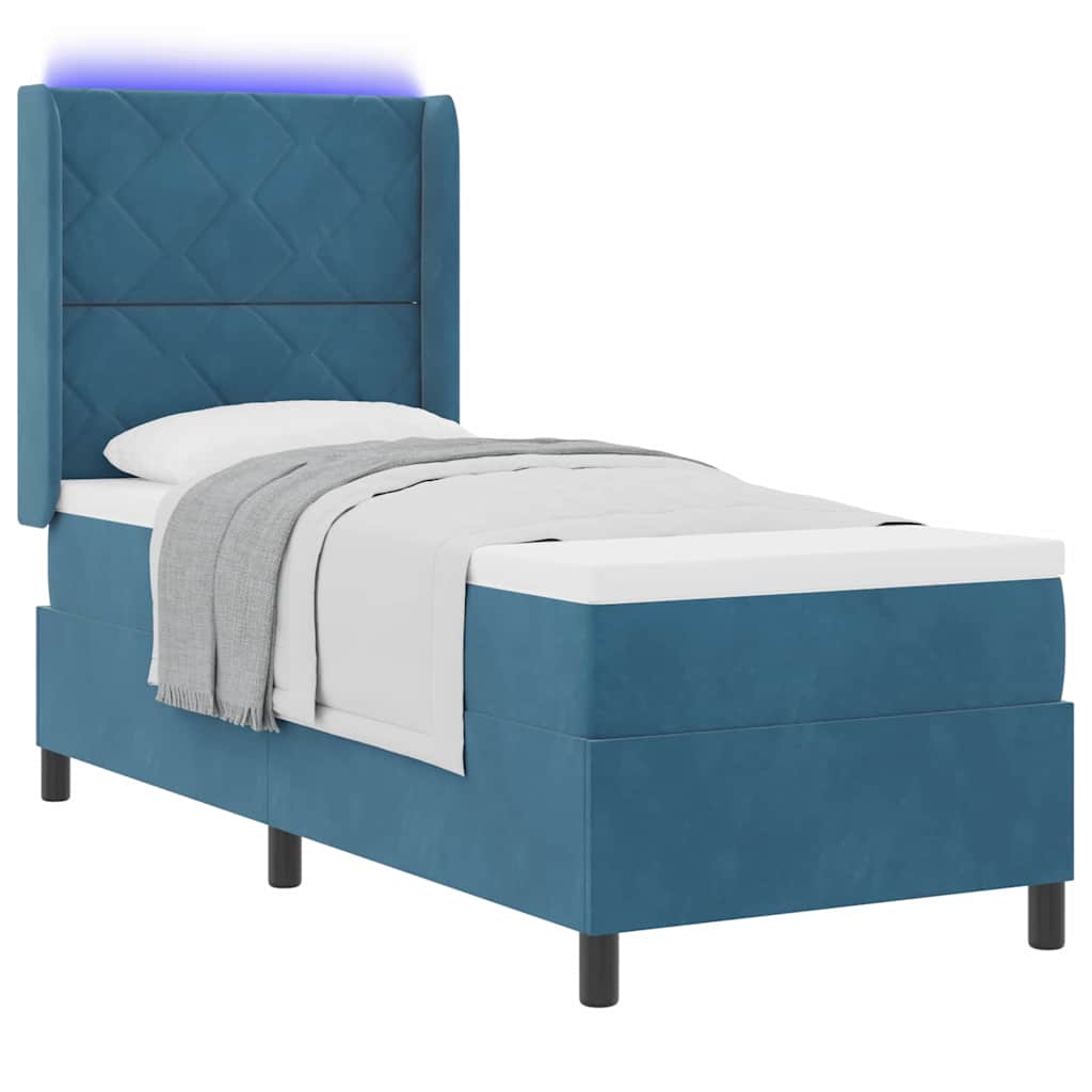 Lit à ressorts avec bandes LED Bleu 80 x 200 cm Velours