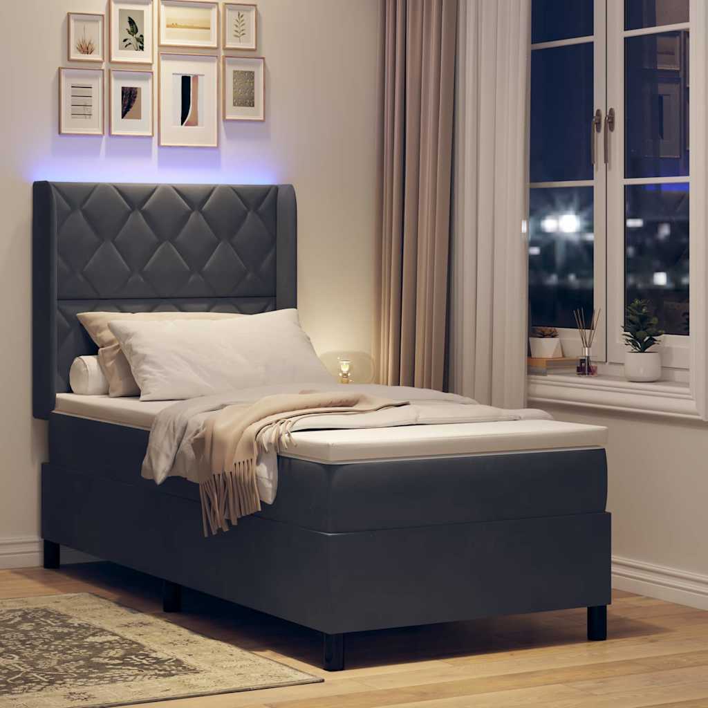 Lit à ressorts avec bandes LED Gris foncé 100 x 200 cm Velours