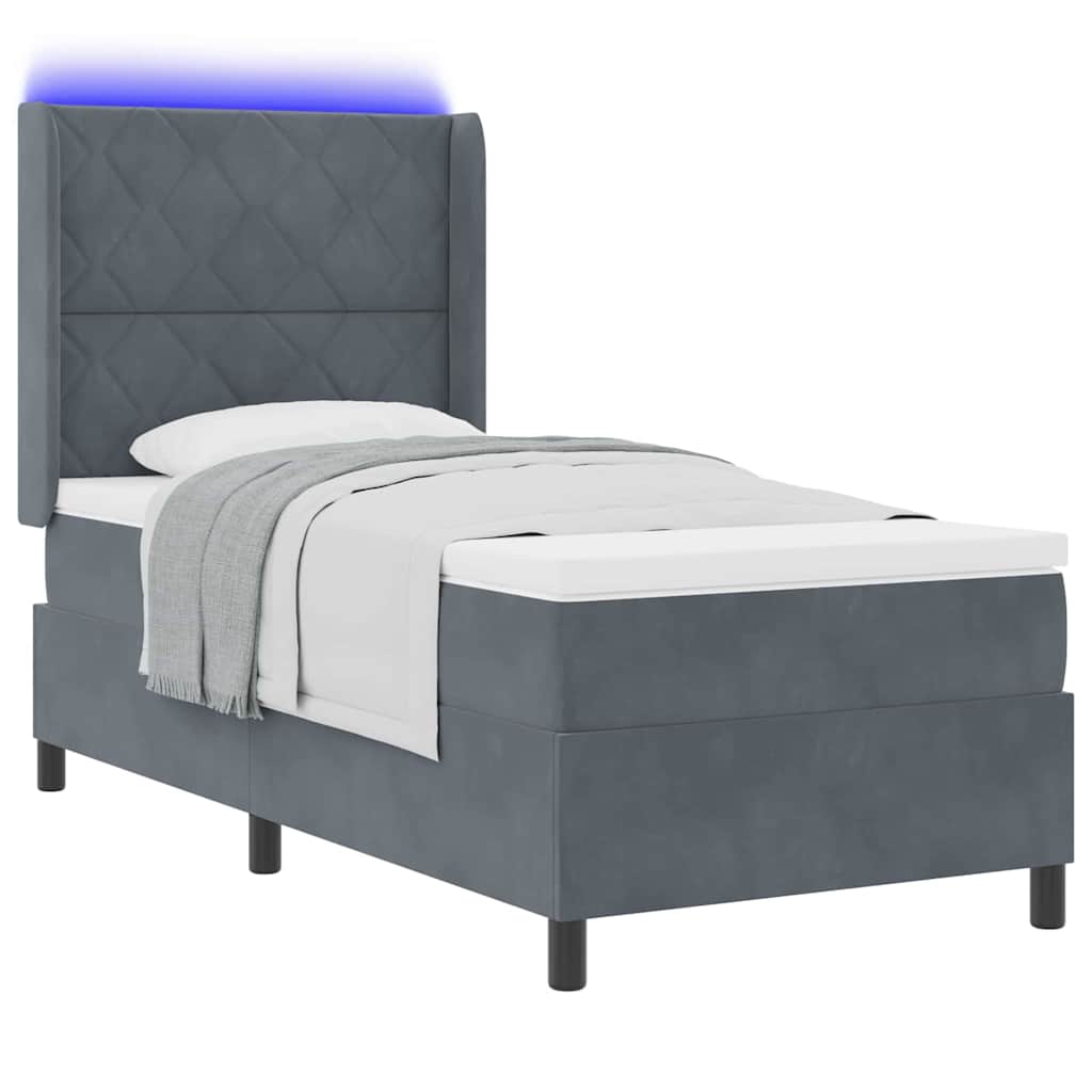 Lit à ressorts avec bandes LED Gris foncé 100 x 200 cm Velours