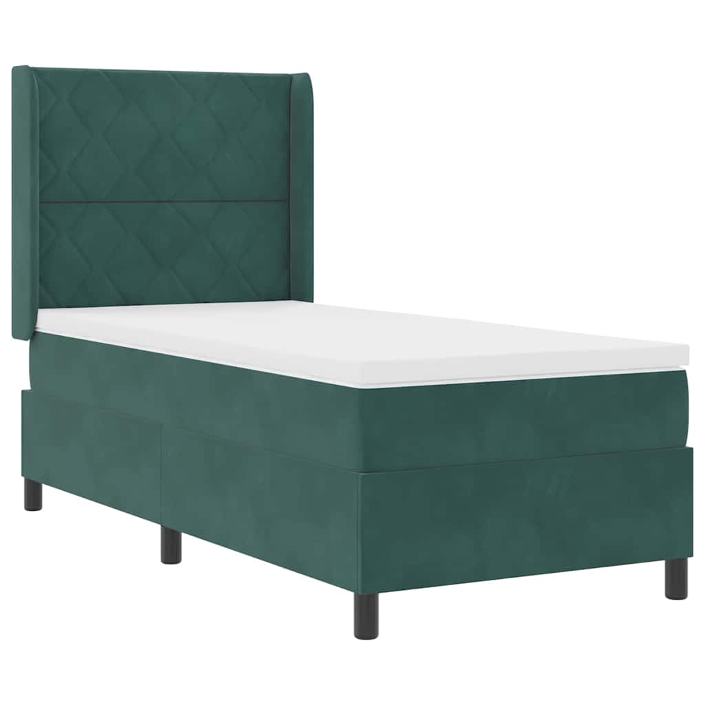Lit à Ressorts avec Matelas LED Vert foncé 100 x 200 cm Velours - XIOS