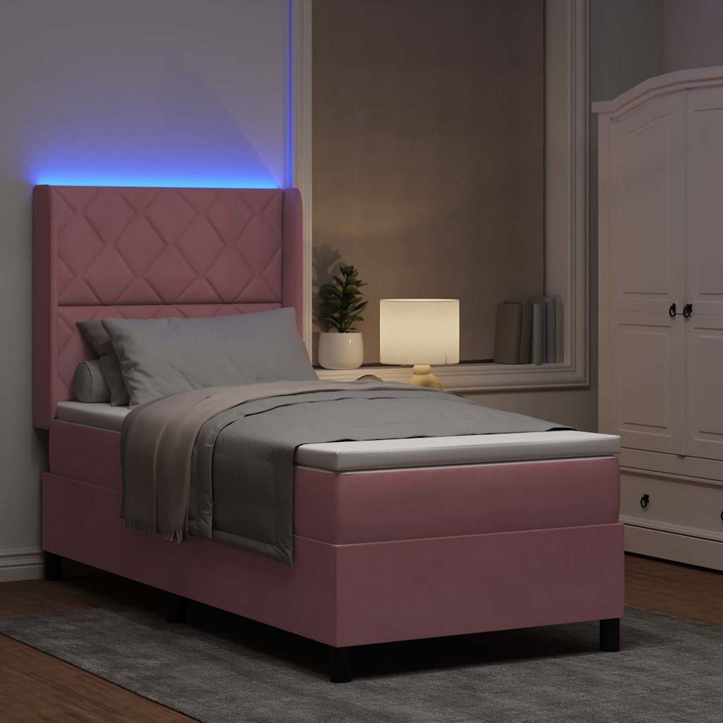 Lit à Ressorts avec Matelas LED Rose 100 x 200 cm Velours - XIOS