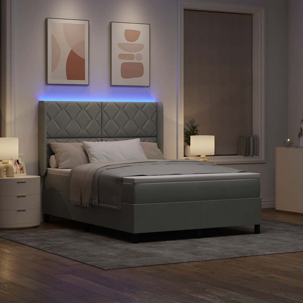 Lit à ressorts avec bandes LED Gris clair 140 x 200 cm Velours