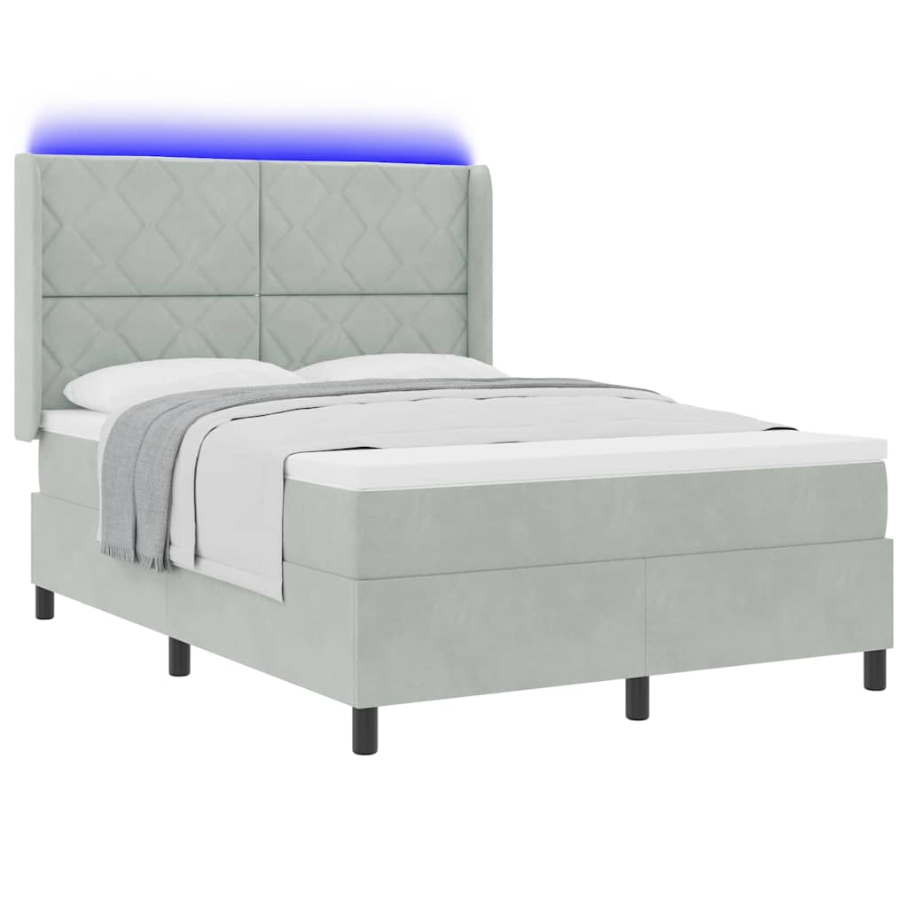 Lit à ressorts avec bandes LED Gris clair 140 x 200 cm Velours