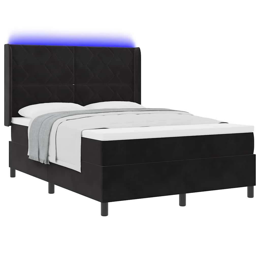 Lit à ressorts avec bandes LED Noir 160 x 200 cm Velours