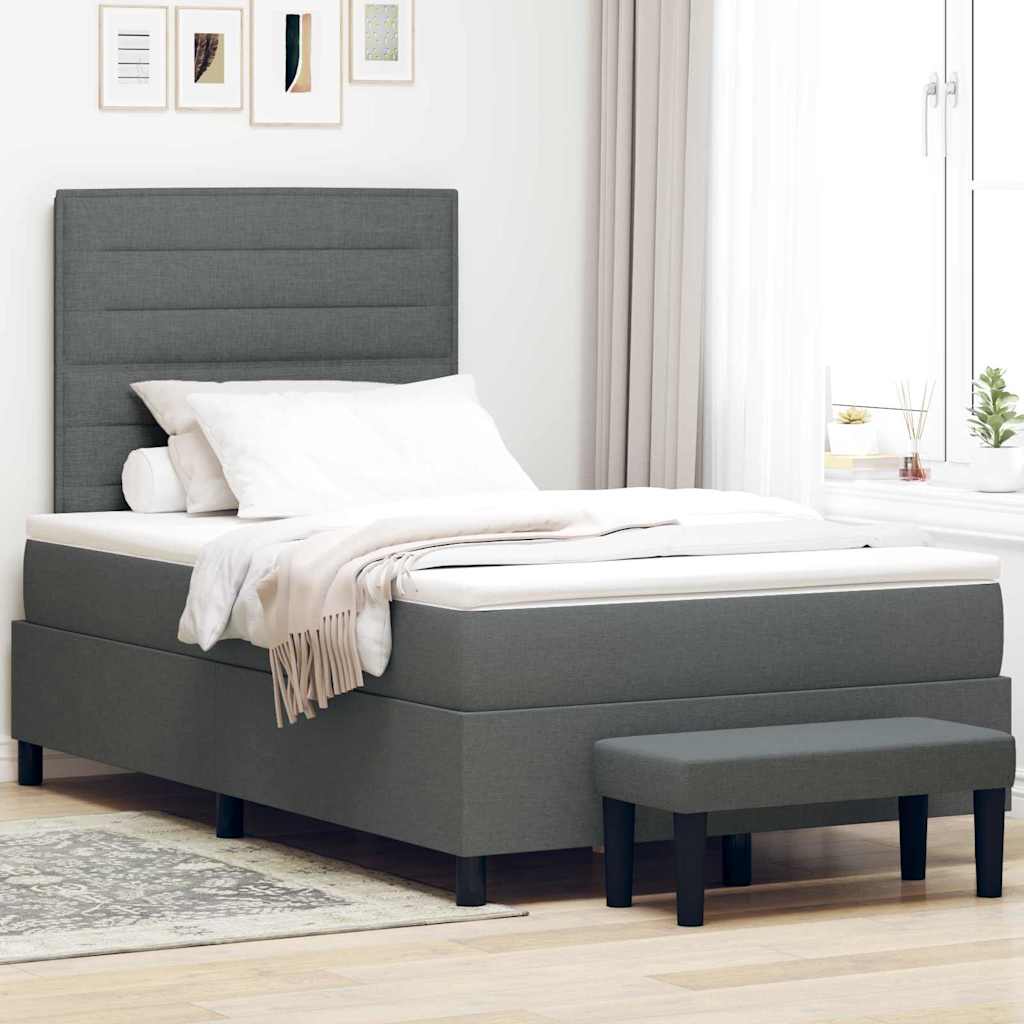 Lit à ressorts avec tête de lit Gris foncé 120 x 190 cm tissu - XIOS