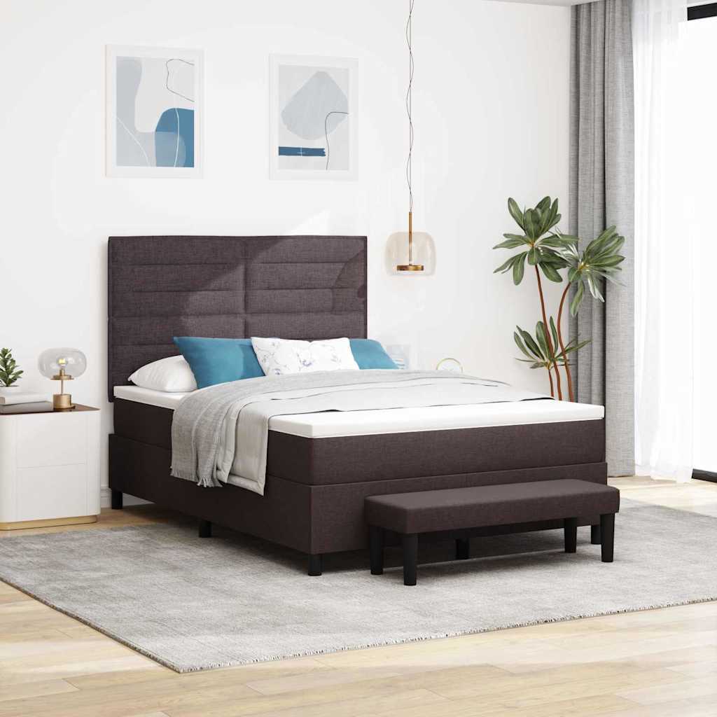 Lit à ressorts avec coussin Marron foncé 140 x 190 cm tissu
