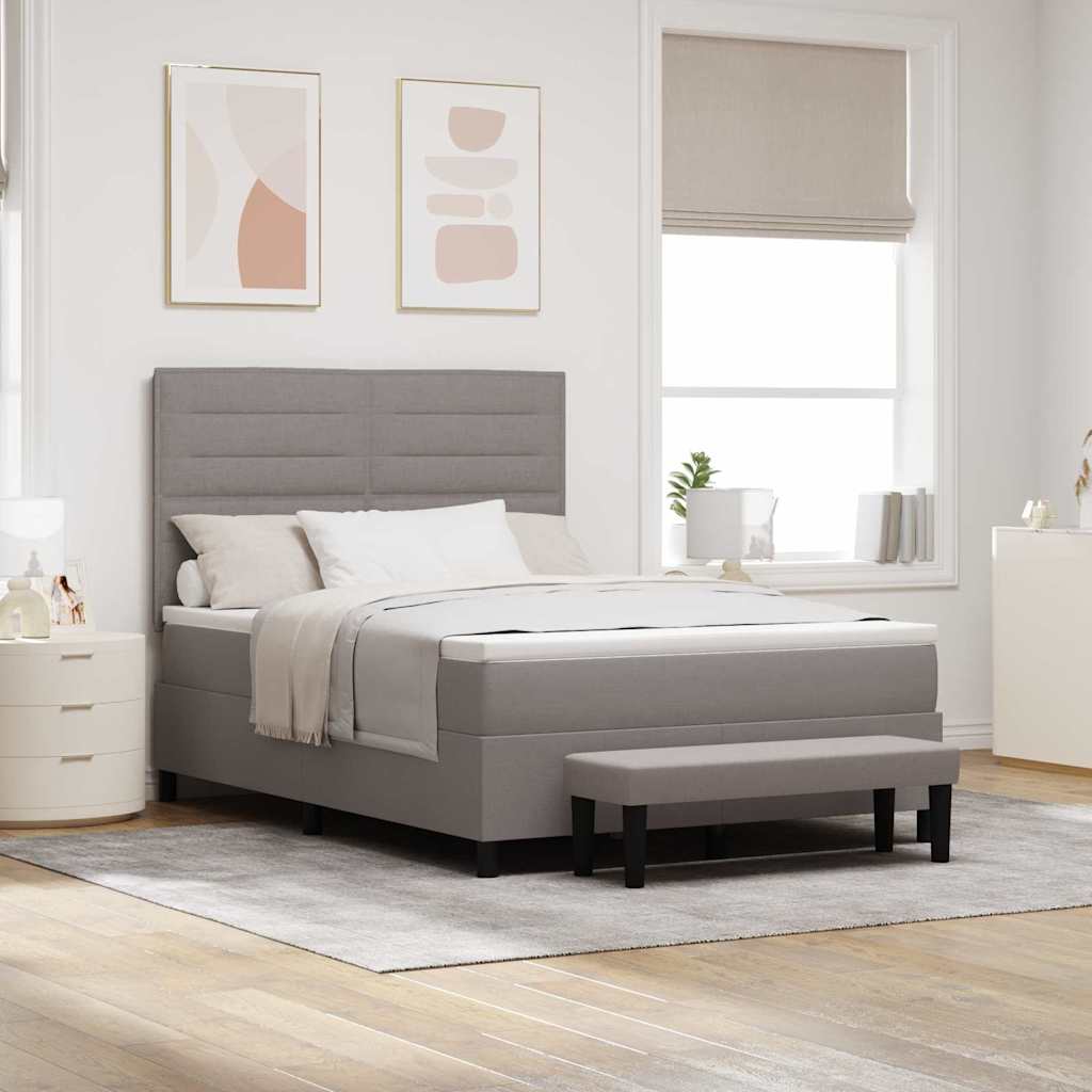 Lit à ressorts avec tête de lit Taupe 140 x 190 cm tissu