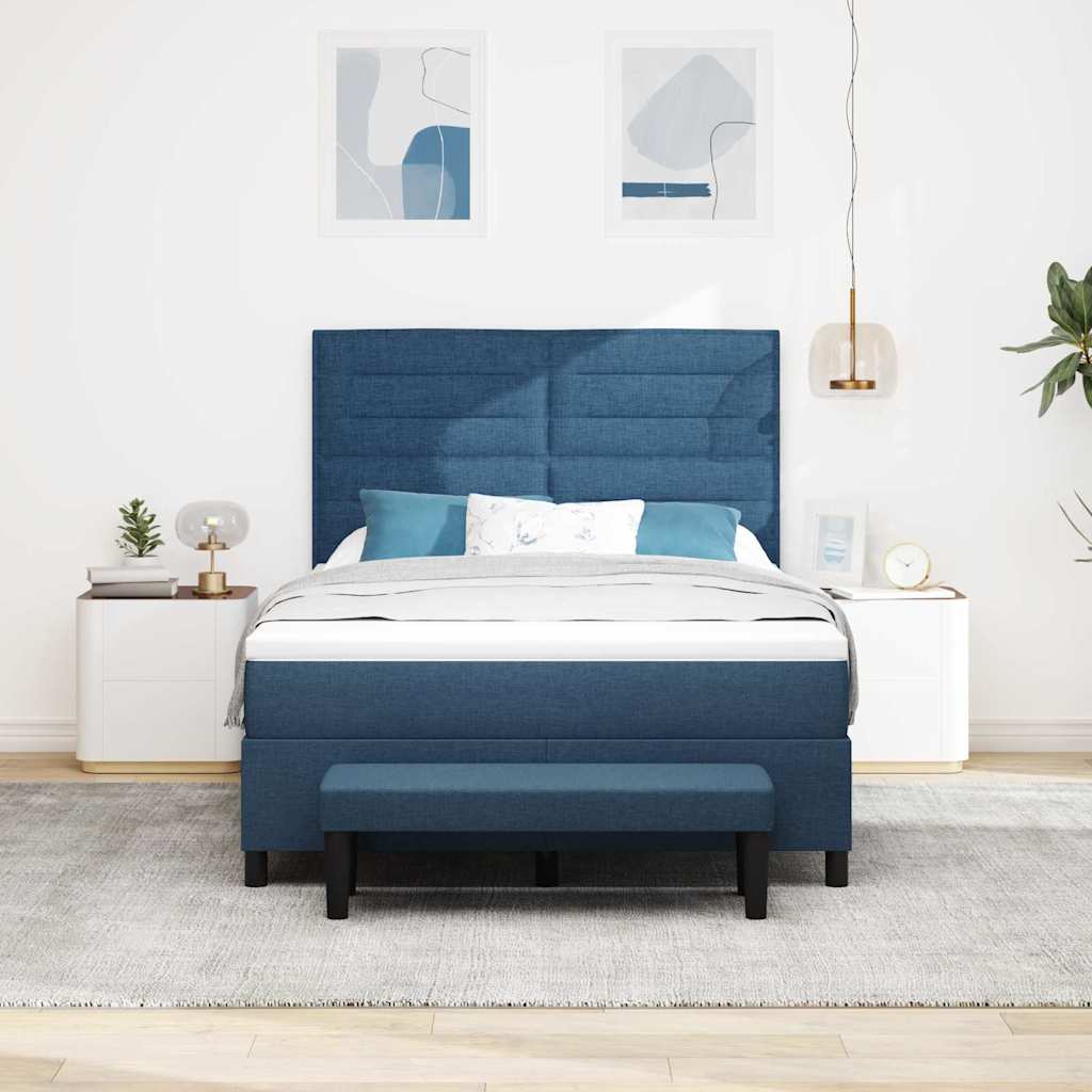 Lit à ressorts avec tête de lit Bleu 140 x 190 cm tissu - XIOS