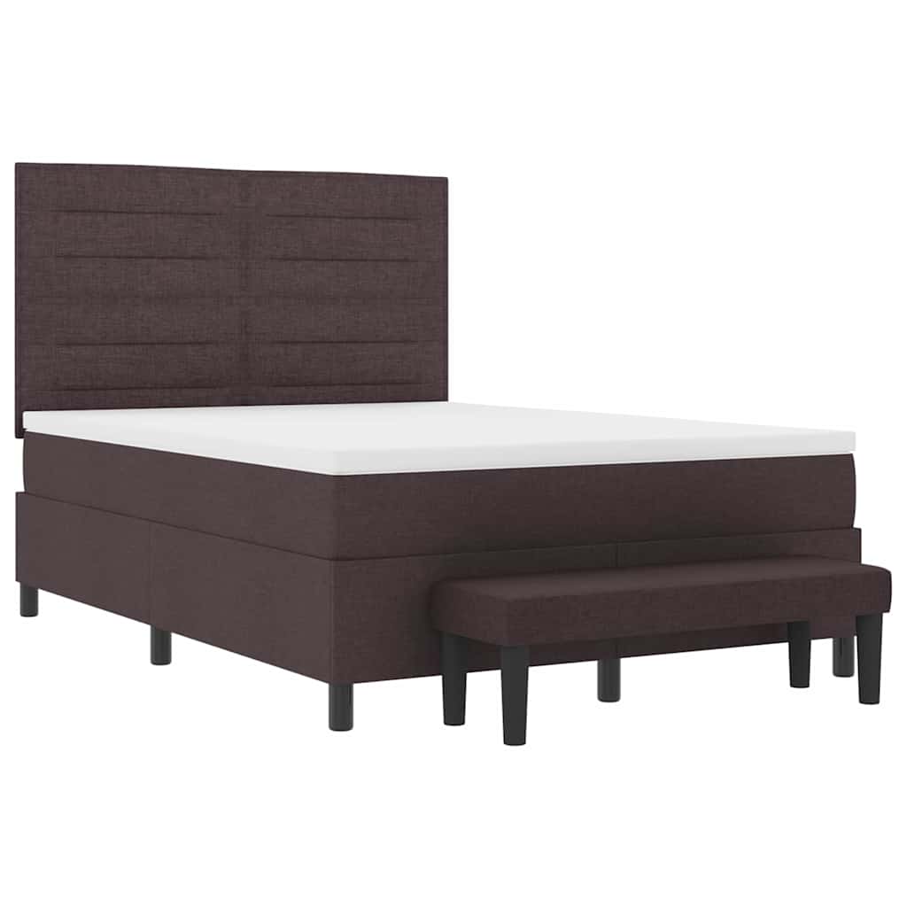 Lit à ressorts avec tête de lit Marron foncé 140 x 200 cm tissu