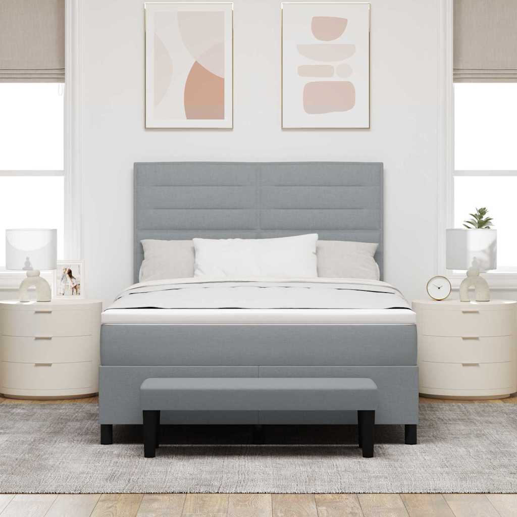 Lit à ressorts avec tête de lit Gris clair 160 x 200 cm tissu
