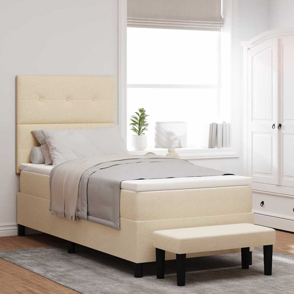 Lit à ressorts avec tête de lit Crème 80 x 200 cm tissu