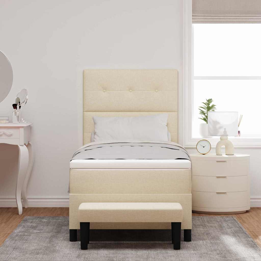 Lit à ressorts avec tête de lit Crème 80 x 200 cm tissu