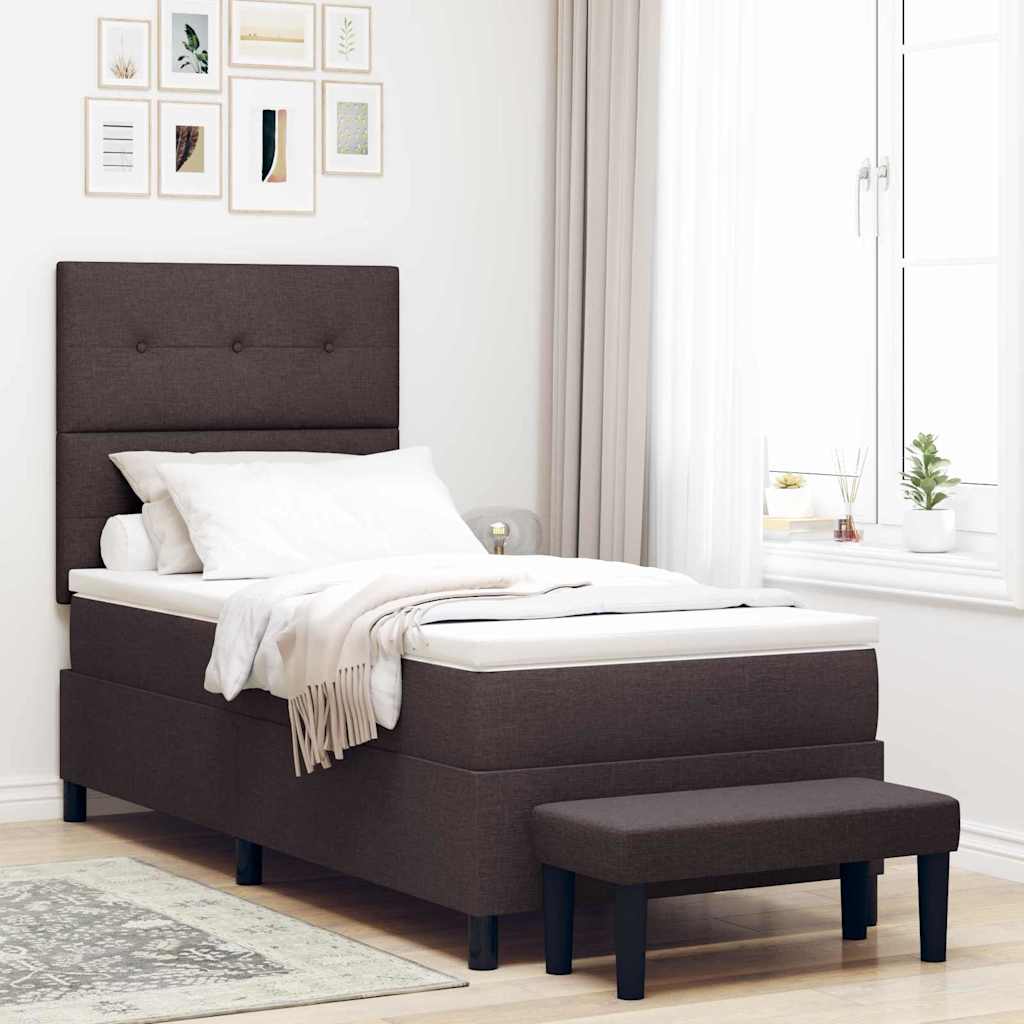Lit à ressorts avec tête de lit Marron foncé 90 x 190 cm tissu