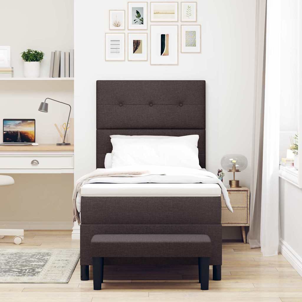 Lit à ressorts avec tête de lit Marron foncé 90 x 190 cm tissu