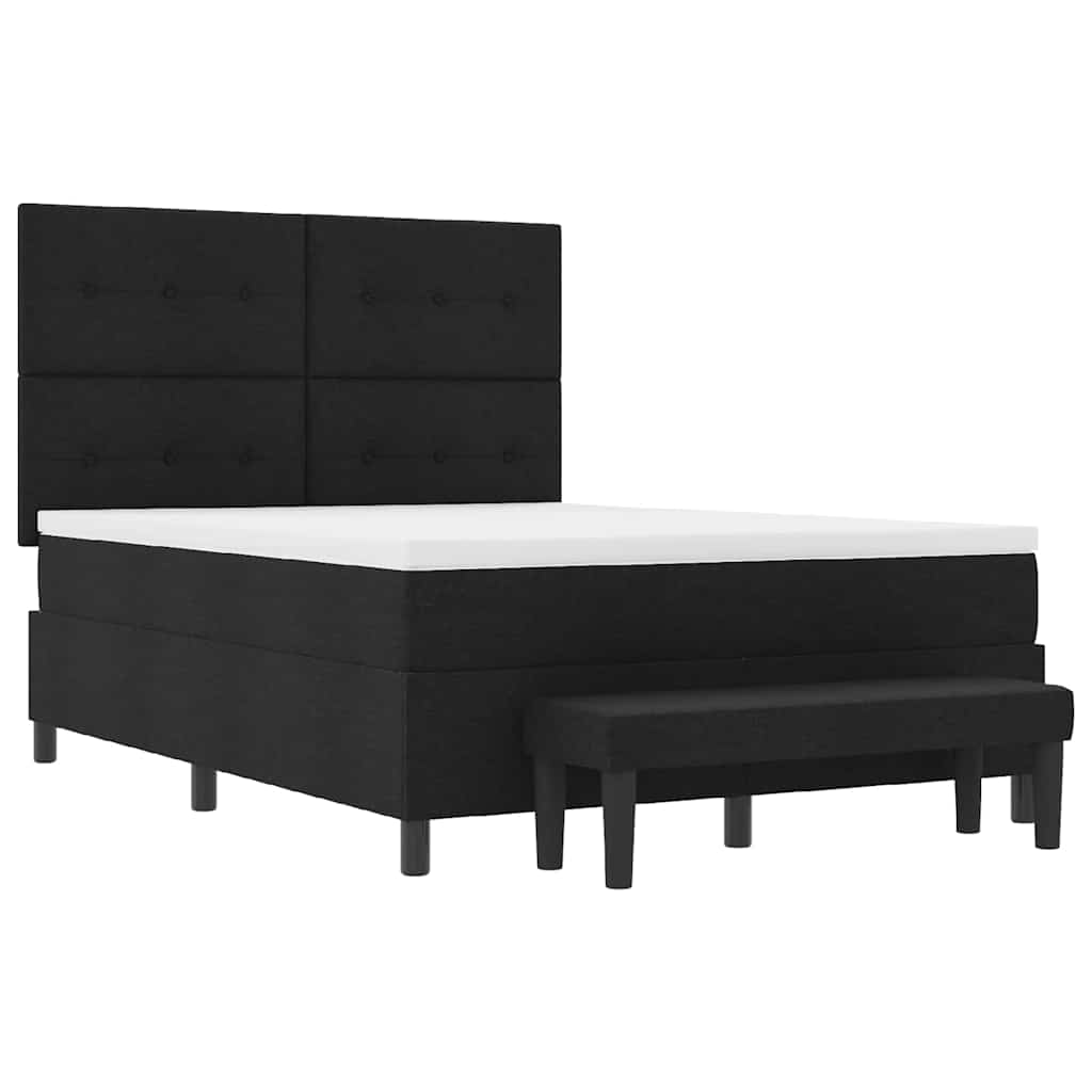 Lit à ressorts avec tête de lit Noir 140 x 200 cm tissu