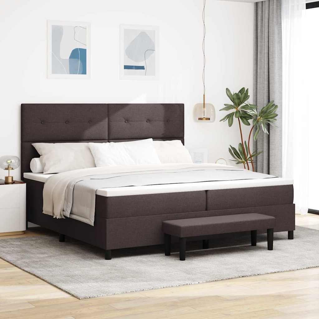 Lit à ressorts avec matelas Marron foncé 200 x 200 cm tissu - XIOS