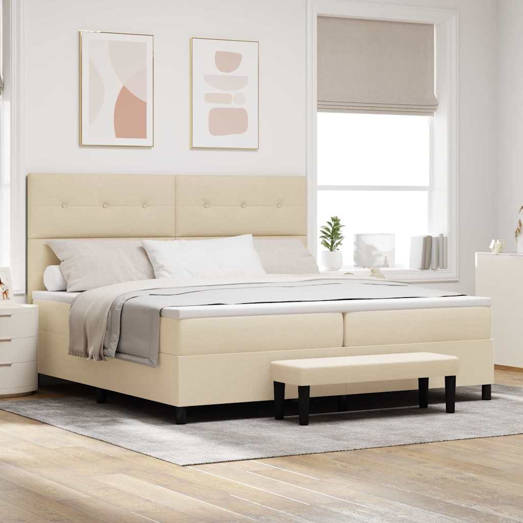 Lit à ressorts avec matelas Crème 200 x 200 cm tissu - XIOS