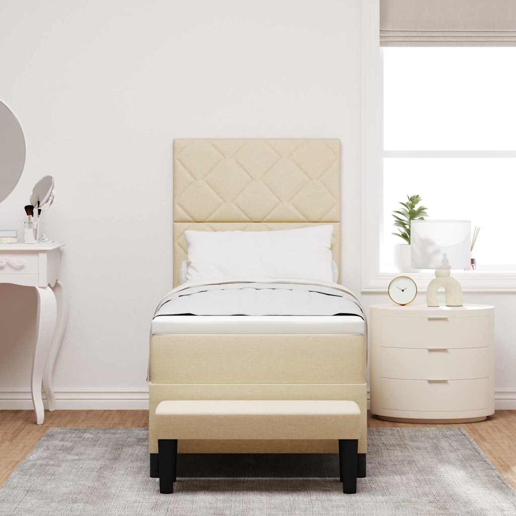 Lit à ressorts avec tête de lit Crème 80 x 200 cm tissu