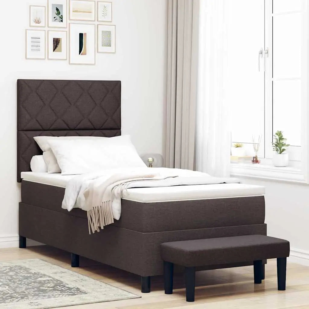 Lit à ressorts avec coussin Marron foncé 90 x 190 cm tissu - XIOS
