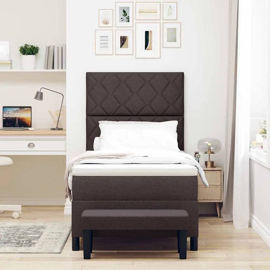 Lit à ressorts avec coussin Marron foncé 90 x 190 cm tissu - XIOS