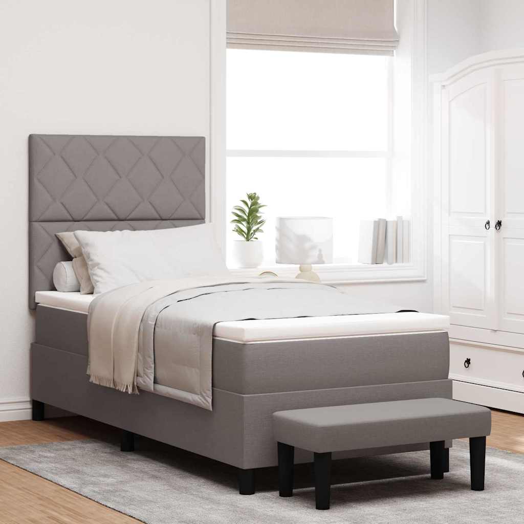 Lit à ressorts avec tête de lit Taupe 90 x 200 cm tissu