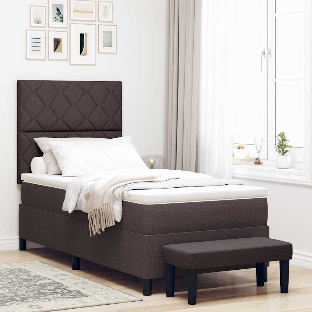 Lit à ressorts avec tête de lit Marron foncé 100 x 200 cm tissu - XIOS
