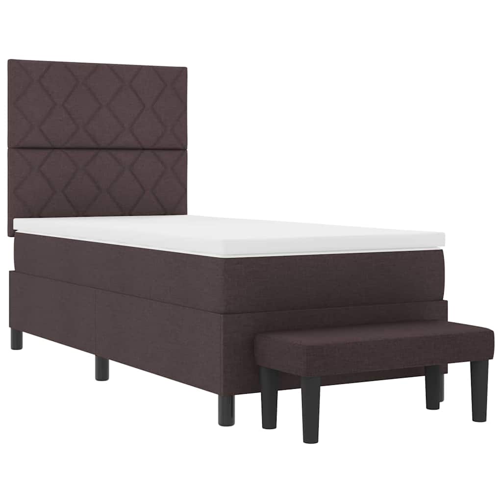 Lit à ressorts avec tête de lit Marron foncé 100 x 200 cm tissu