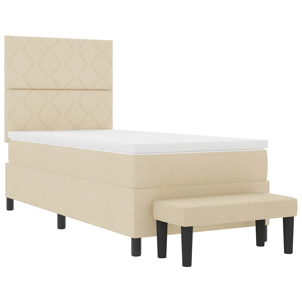 Lit à ressorts avec tête de lit Crème 100 x 200 cm tissu - XIOS