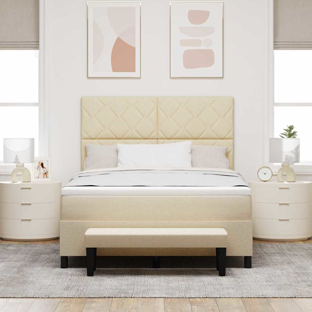 Lit à ressorts avec tête de lit Crème 140 x 190 cm tissu