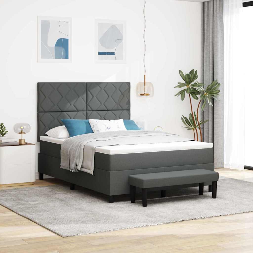 Lit à ressorts avec tête de lit Gris foncé 140 x 200 cm tissu