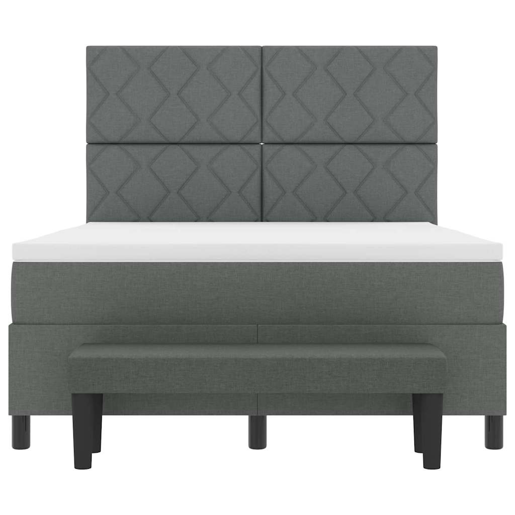 Lit à ressorts avec tête de lit Gris foncé 140 x 200 cm tissu
