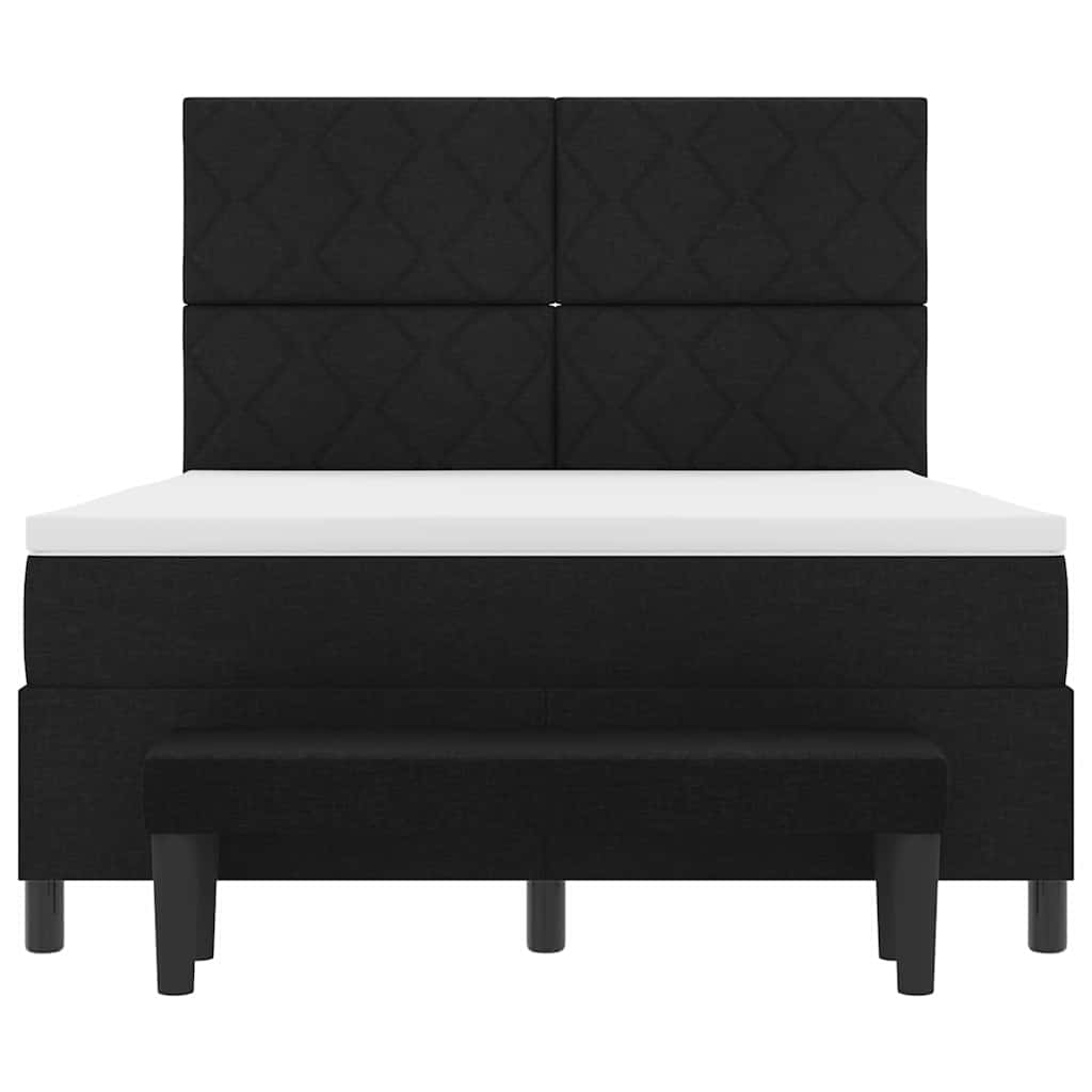 Lit à ressorts avec tête de lit Noir 140 x 200 cm tissu