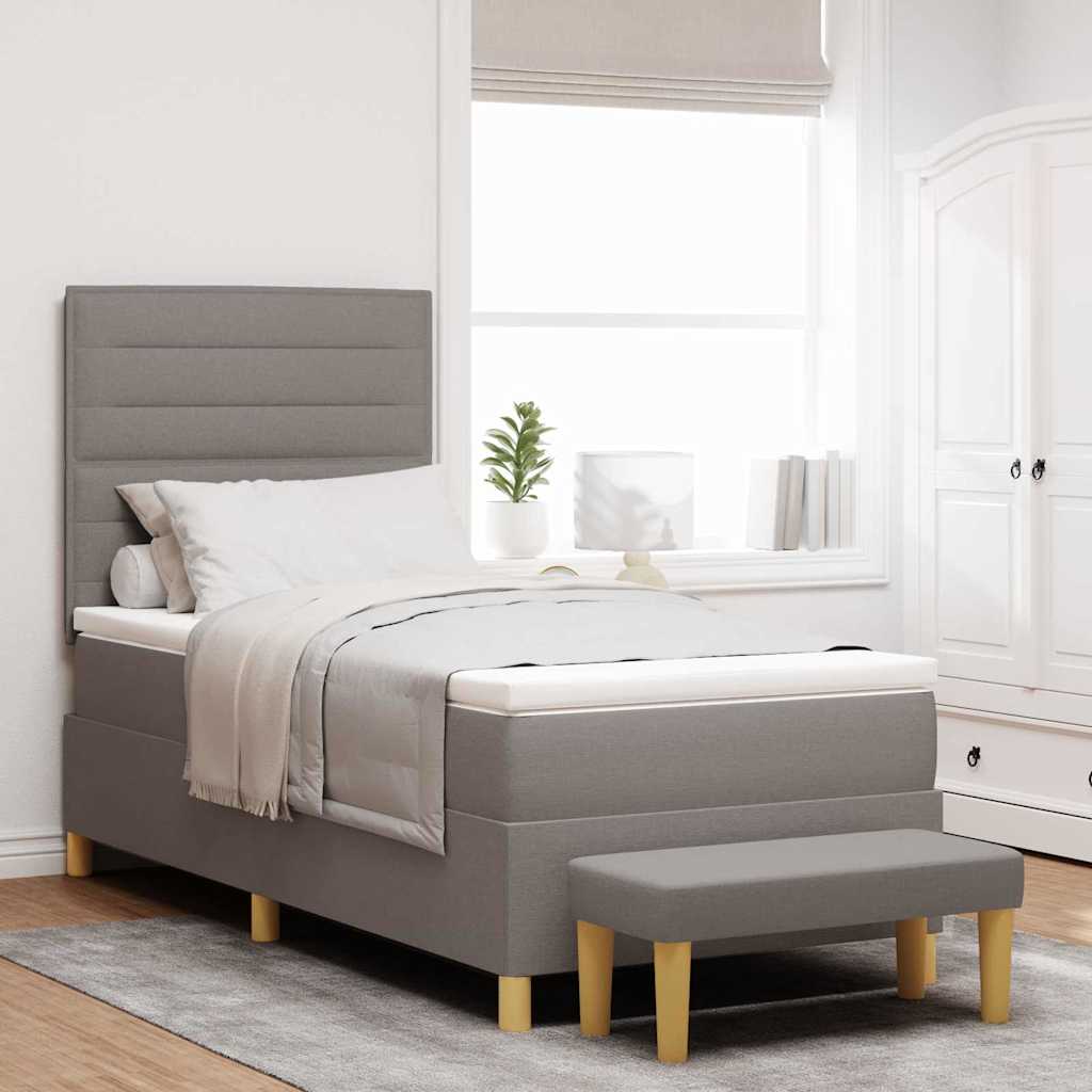 Lit à ressorts avec coussin Taupe 200 x 90 cm tissu