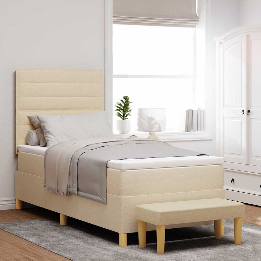 Lit à ressorts avec coussin Crème 200 x 90 cm tissu - XIOS