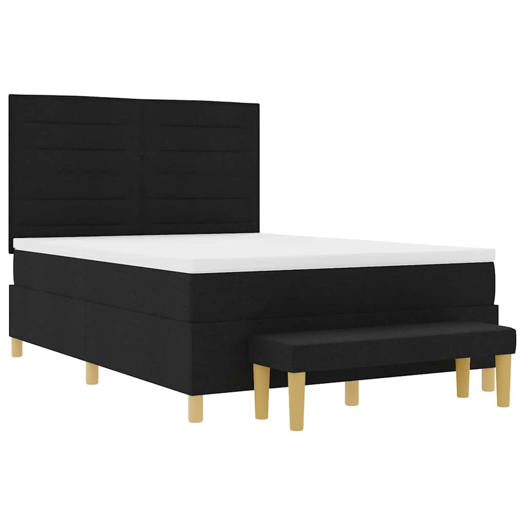 Lit à ressorts avec tête de lit Noir 190 x 140 cm tissu - XIOS