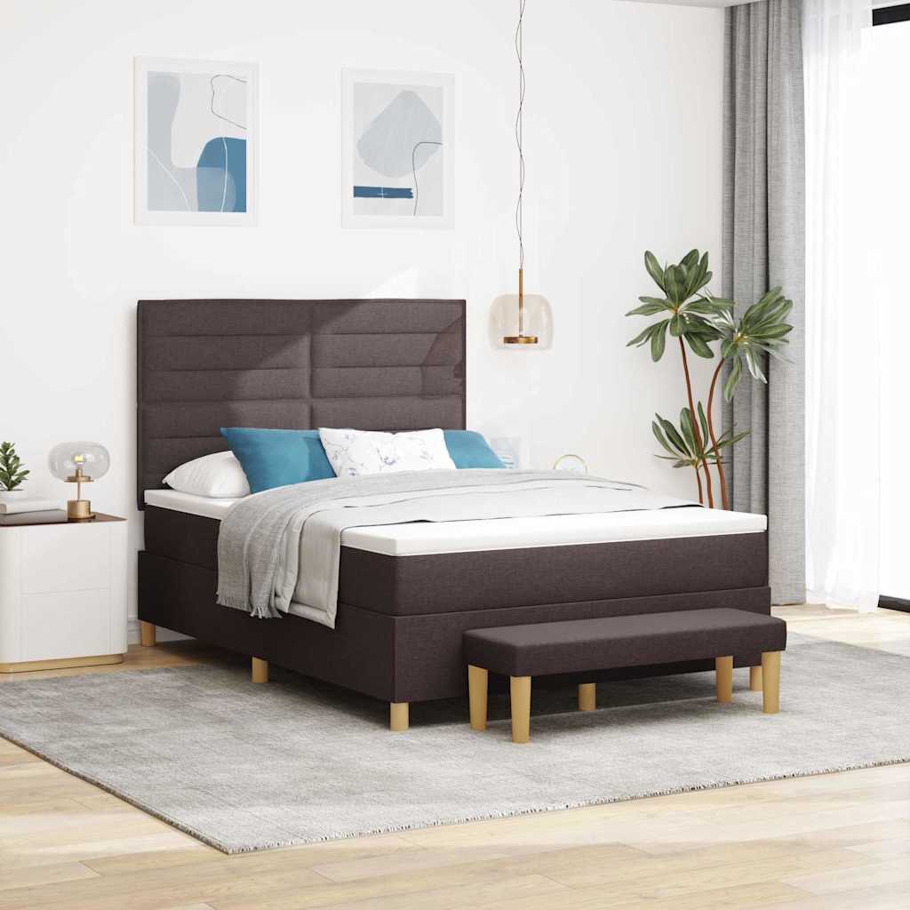 Lit à ressorts avec tête de lit Marron foncé 190 x 140 cm tissu