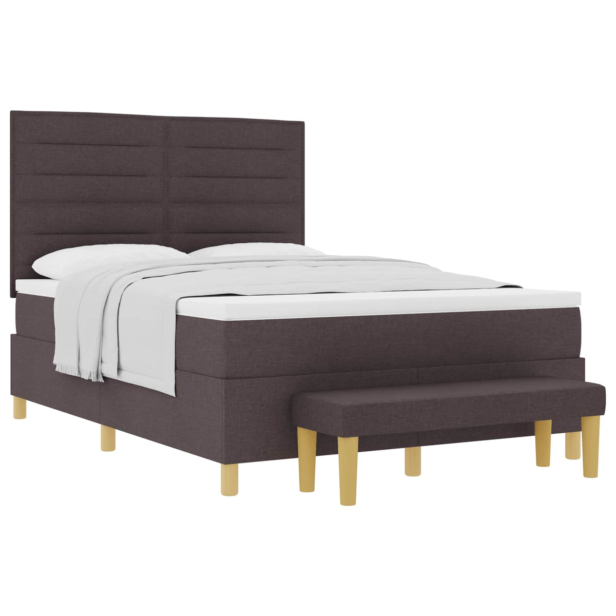 Lit à ressorts avec tête de lit Marron foncé 190 x 140 cm tissu