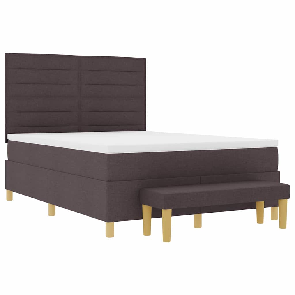 Lit à ressorts avec tête de lit Marron foncé 190 x 140 cm tissu