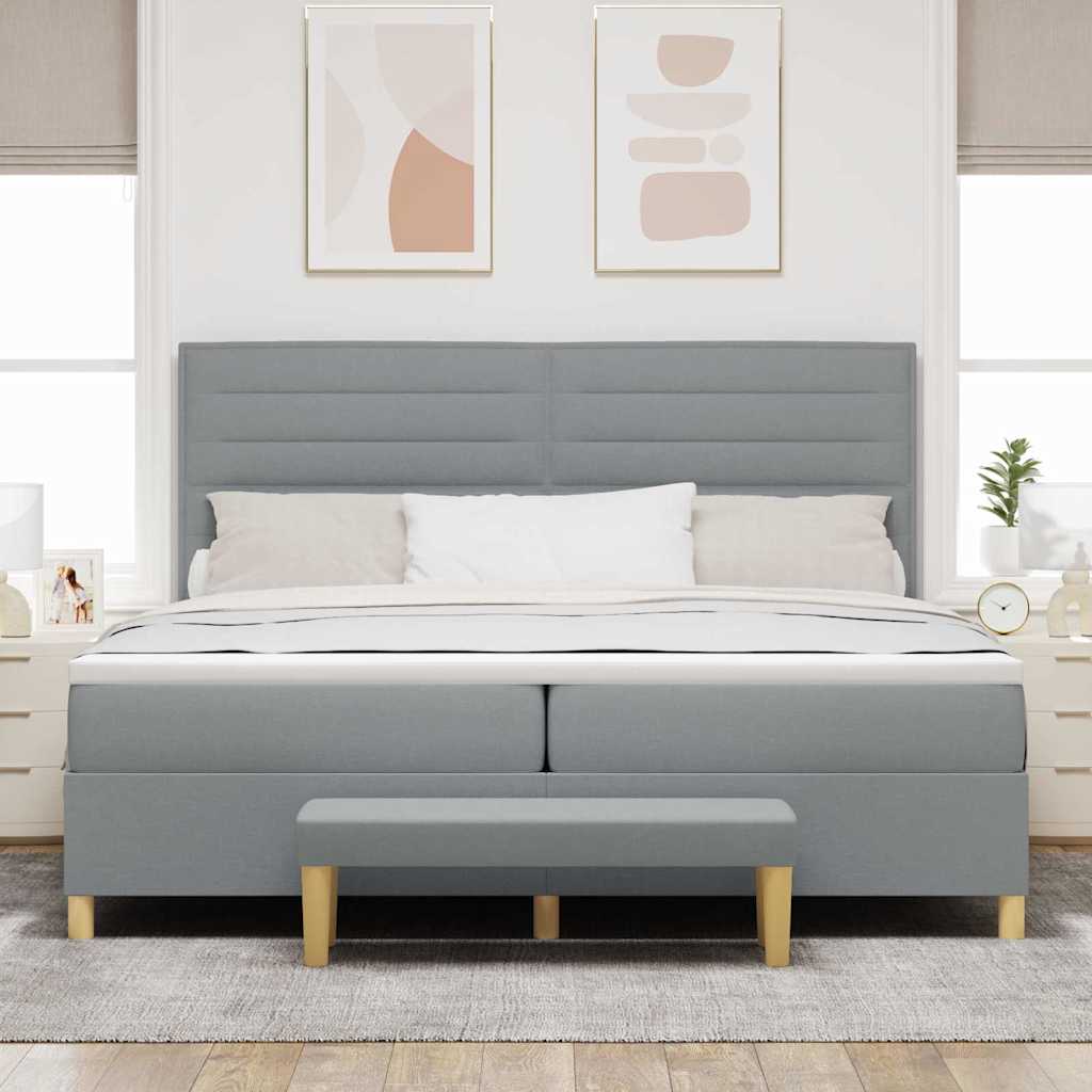 Lit à ressorts avec matelas Gris clair 200 x 200 cm tissu - XIOS