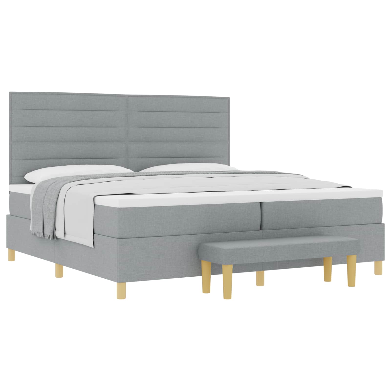 Lit à ressorts avec matelas Gris clair 200 x 200 cm tissu - XIOS