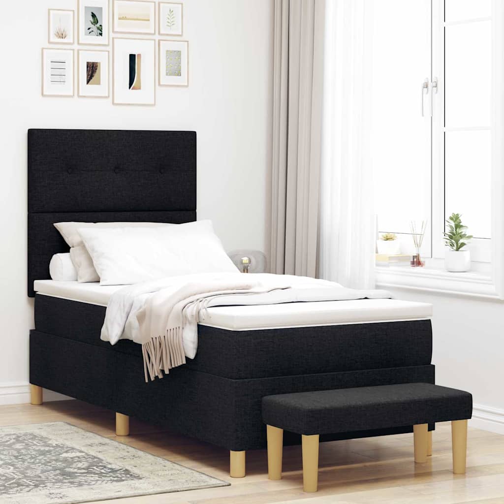 Lit à ressorts avec tête de lit Noir 190 x 90 cm tissu - XIOS
