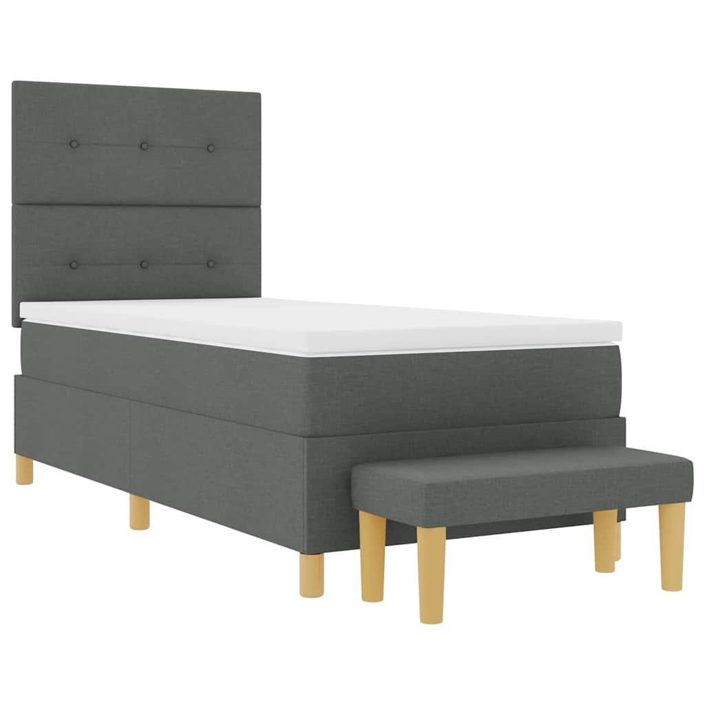 Lit à ressorts avec coussin Gris foncé 200 x 90 cm tissu