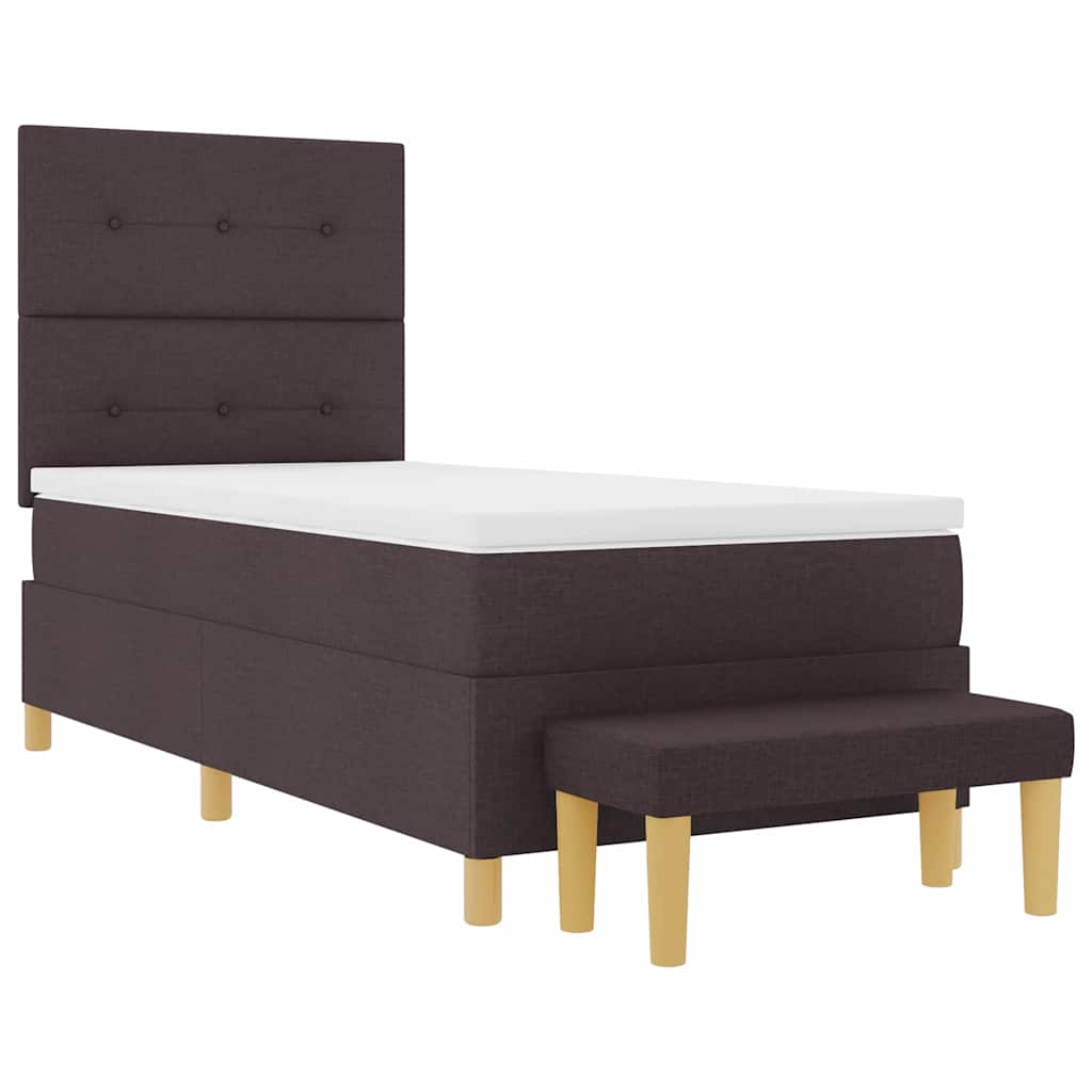 Lit à ressorts avec tête de lit Marron foncé 200 x 90 cm tissu