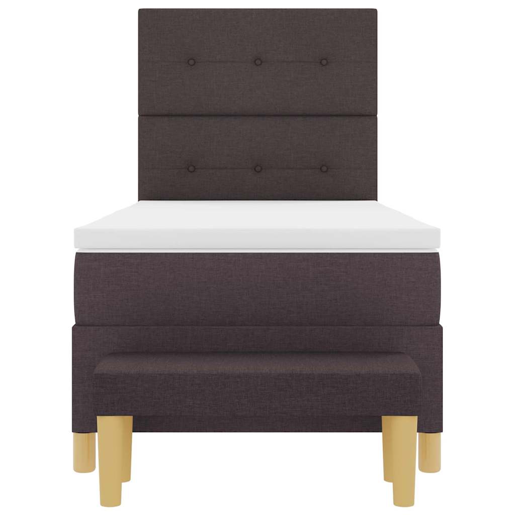 Lit à ressorts avec tête de lit Marron foncé 200 x 90 cm tissu